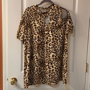 Leopard print cold shoulder plus size top